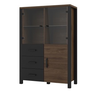 Ensemble de 3 meubles de salon collection DARWIN. Couleur chêne foncé et noir.