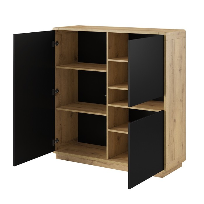 Ensemble de 5 meubles de salon collection VILLA. Couleur chêne et noir mat.