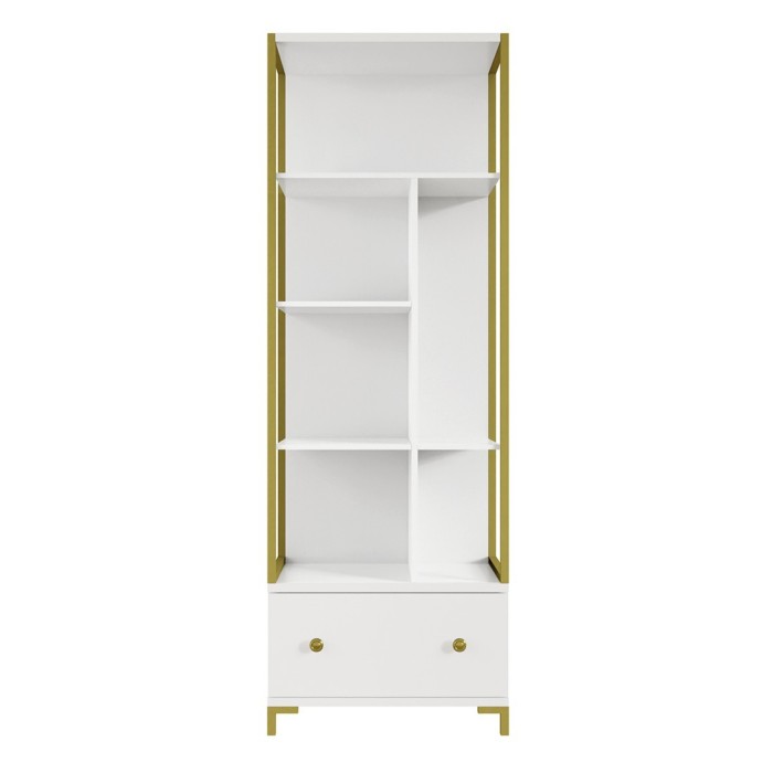 Bibliothèque design avec nombreux rangements coloris blanc et doré collection DOUGLAS.