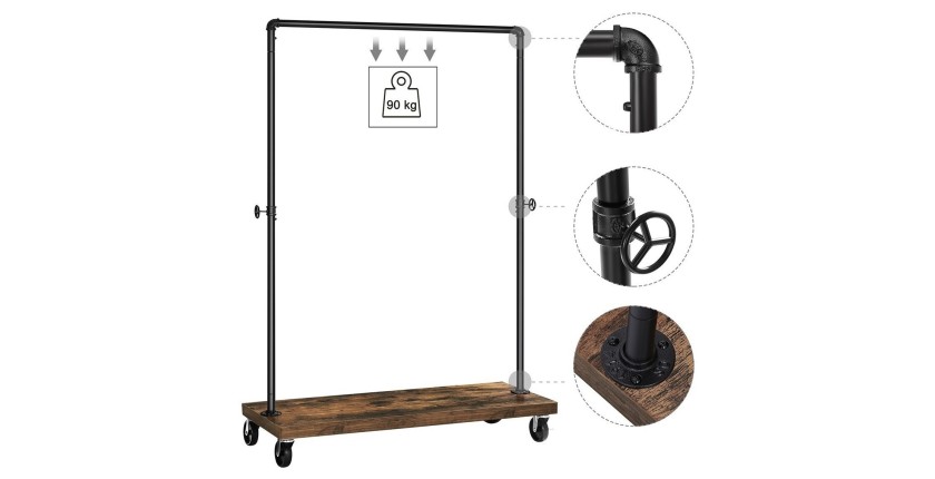 Portant sur roulettes style industriel collection MEMPHIS coloris noir et bois.