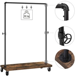 Portant sur roulettes style industriel collection MEMPHIS coloris noir et bois.