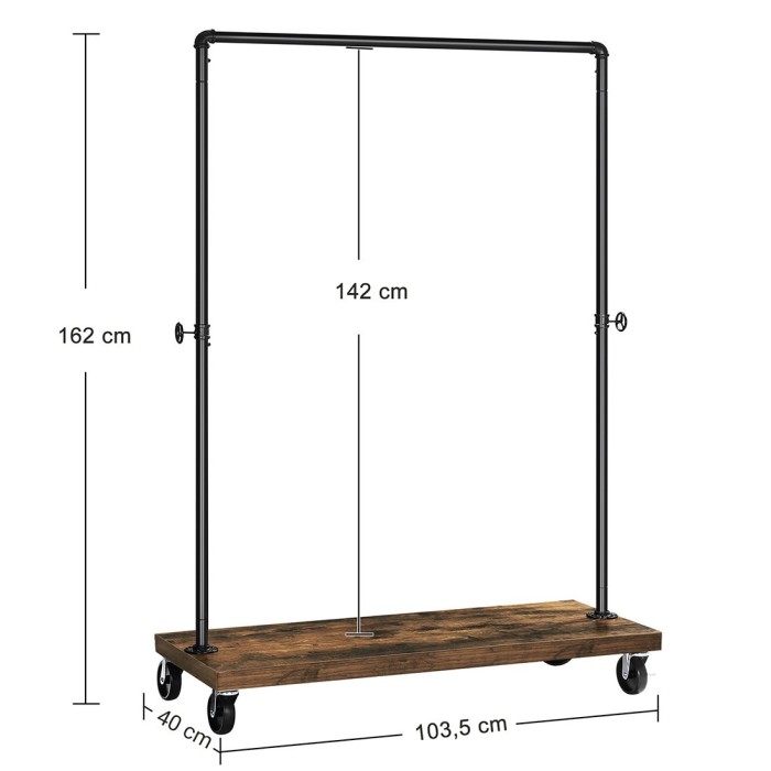 Portant sur roulettes style industriel collection MEMPHIS coloris noir et bois.