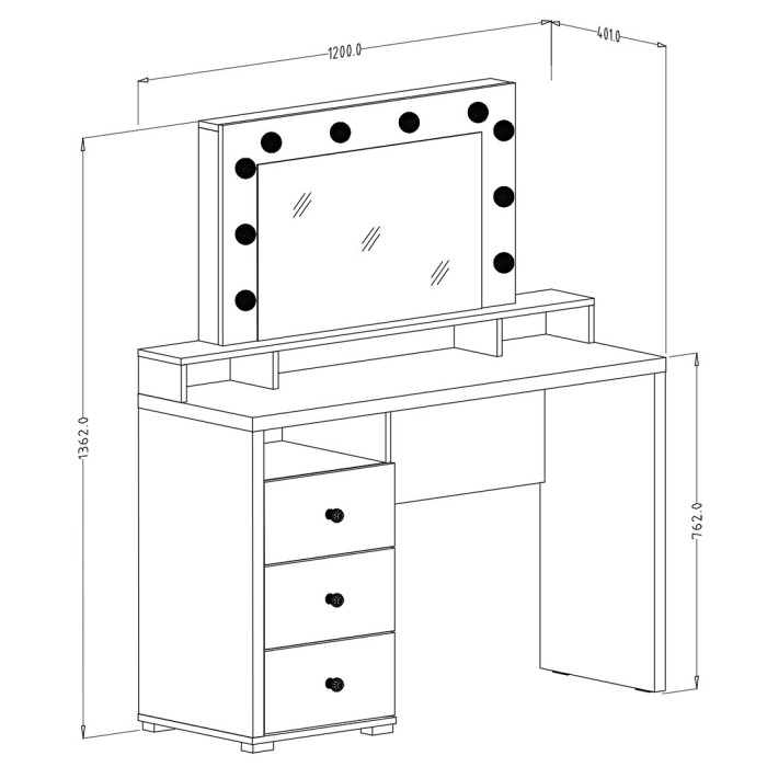 Coiffeuse design avec éclairage intégré collection VERSAILLE coloris blanc finitions brillantes