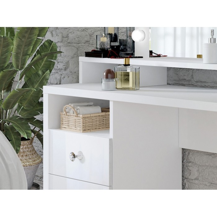 Coiffeuse design avec éclairage intégré collection VERSAILLE coloris blanc finitions brillantes