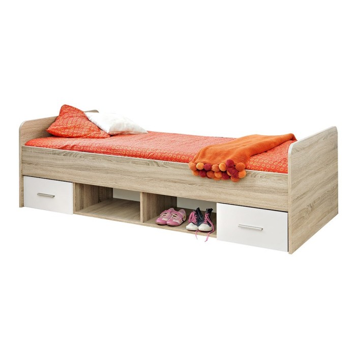 Lit enfant 90x200 collection DENVER. coloris chêne et blanc. Tiroirs inclus
