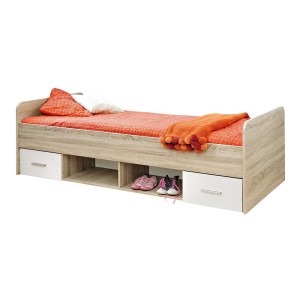 Lit enfant 90x200 collection DENVER. coloris chêne et blanc. Tiroirs inclus