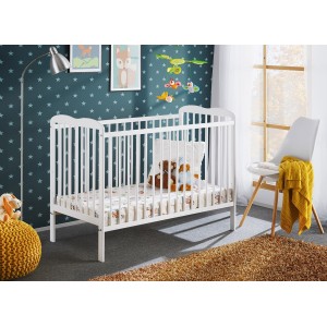 Lit et matelas bébé évolutif collection NOE réglable en hauteur. Coloris blanc mat.