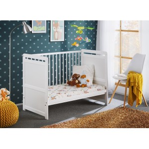 Lit et matelas bébé évolutif collection GUIZMO réglable en hauteur. Coloris blanc mat.