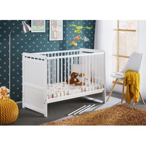 Lit et matelas bébé évolutif collection GUIZMO réglable en hauteur. Coloris blanc mat.