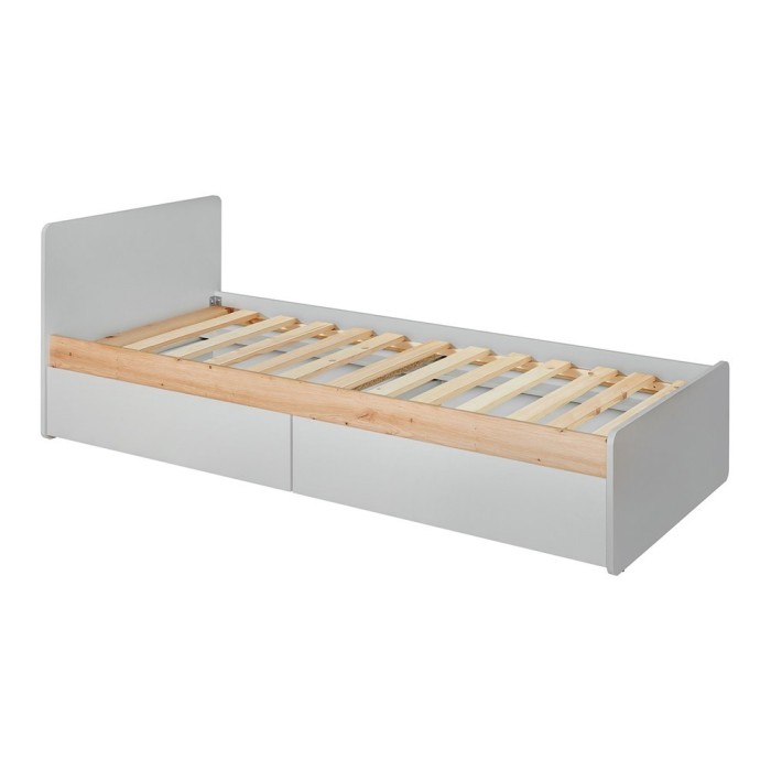 Lit enfant 90x200 collection BIBOU. coloris gris et chêne. Tiroirs inclus