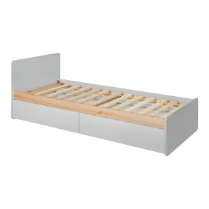 Lit enfant 90x200 collection BIBOU. coloris gris et chêne. Tiroirs inclus