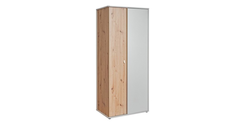 Armoire chambre d'enfant design coloris chêne et gris avec 2 portes battantes collection BIBOU.