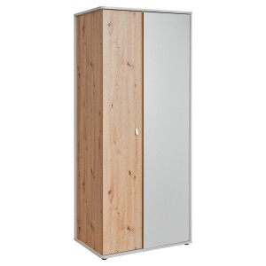 Armoire chambre d'enfant design coloris chêne et gris avec 2 portes battantes collection BIBOU.