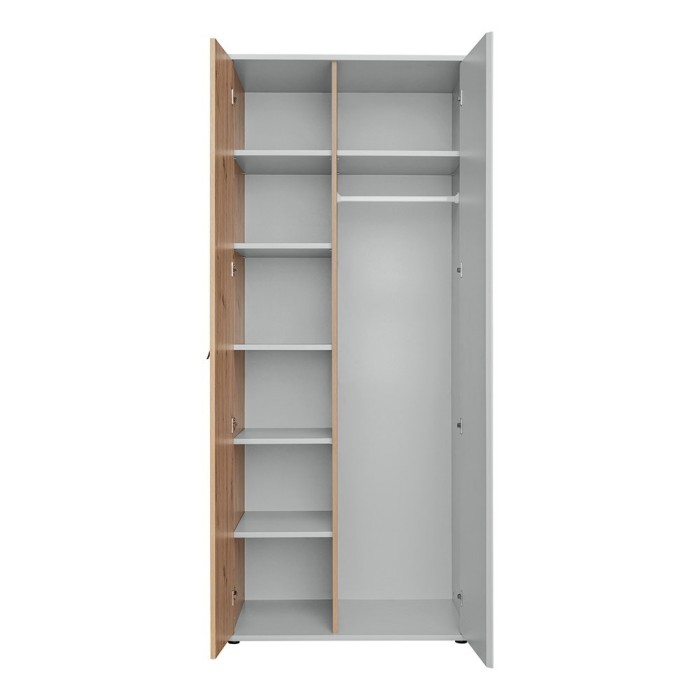 Armoire chambre d'enfant design coloris chêne et gris avec 2 portes battantes collection BIBOU.