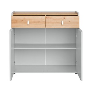 Commode pour chambre d'enfant 2 portes coloris gris et chêne. Collection BIBOU.