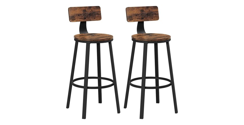 Lot de 2 Tabourets style industriel en métal et bois collection DAKOTA.