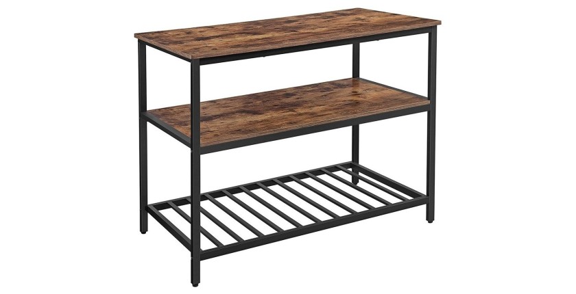 Desserte de cuisine style industriel collection TAMPA structure en métal noir et plateau en bois.