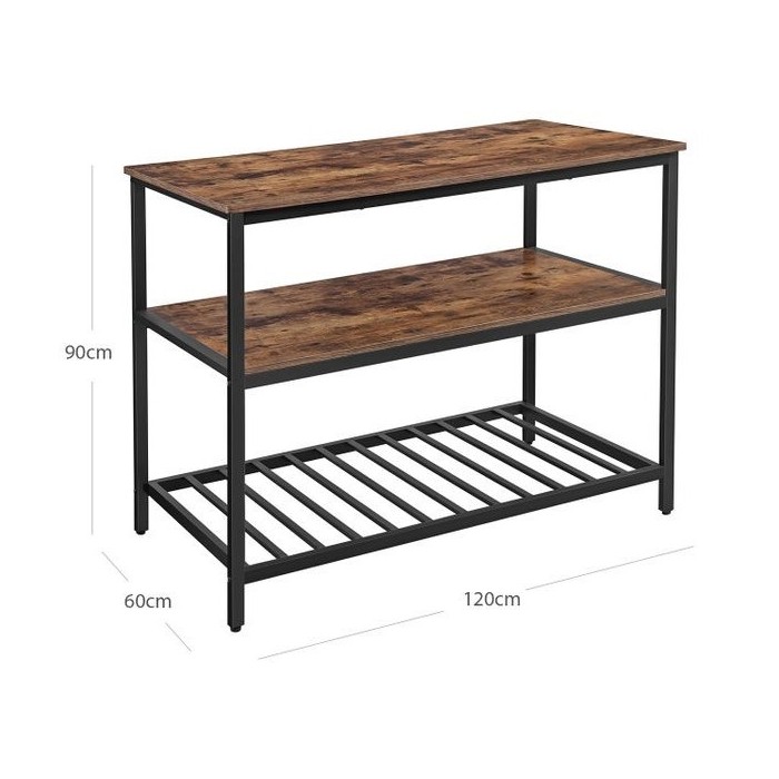 Desserte de cuisine style industriel collection TAMPA structure en métal noir et plateau en bois.