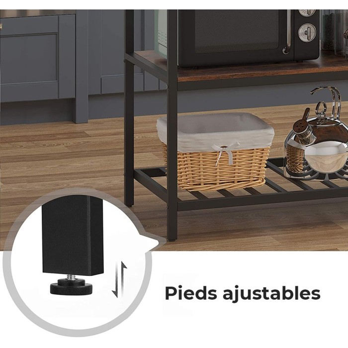 Desserte de cuisine style industriel collection TAMPA structure en métal noir et plateau en bois.