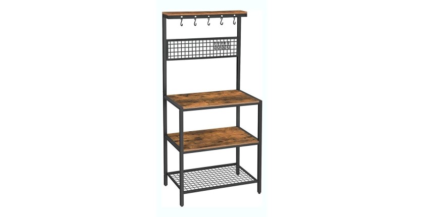 Desserte de cuisine XL style industriel collection TAMPA structure en métal noir et plateaux en bois.