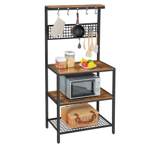 Desserte de cuisine XL style industriel collection TAMPA structure en métal noir et plateaux en bois.