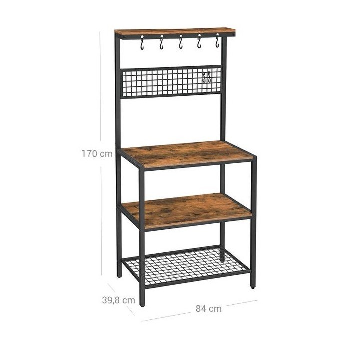 Desserte de cuisine XL style industriel collection TAMPA structure en métal noir et plateaux en bois.