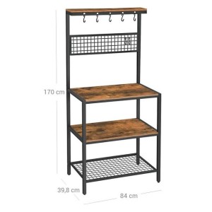 Desserte de cuisine XL style industriel collection TAMPA structure en métal noir et plateaux en bois.