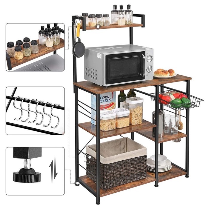 Desserte XL de cuisine style industriel collection TAMPA structure en métal noir et plateaux en bois.