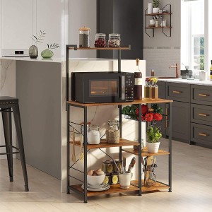 Desserte XL de cuisine style industriel collection TAMPA structure en métal noir et plateaux en bois.