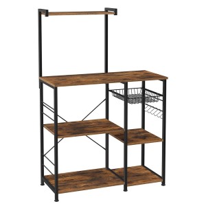 Desserte XL de cuisine style industriel collection TAMPA structure en métal noir et plateaux en bois.