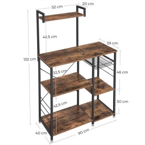 Desserte XL de cuisine style industriel collection TAMPA structure en métal noir et plateaux en bois.