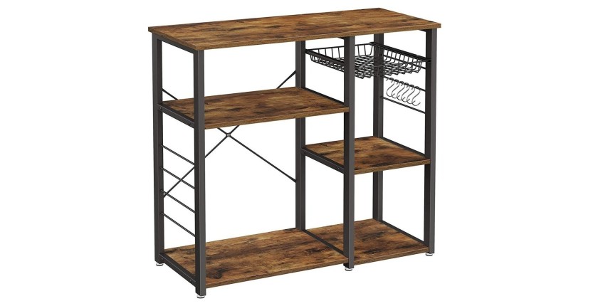 Étagères de cuisine style industriel collection TAMPA structure en métal noir et plateau en bois.