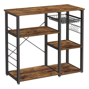 Étagères de cuisine style industriel collection TAMPA structure en métal noir et plateau en bois.