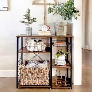 Étagères de cuisine style industriel collection TAMPA structure en métal noir et plateau en bois.