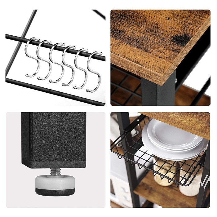 Étagères de cuisine style industriel collection TAMPA structure en métal noir et plateau en bois.