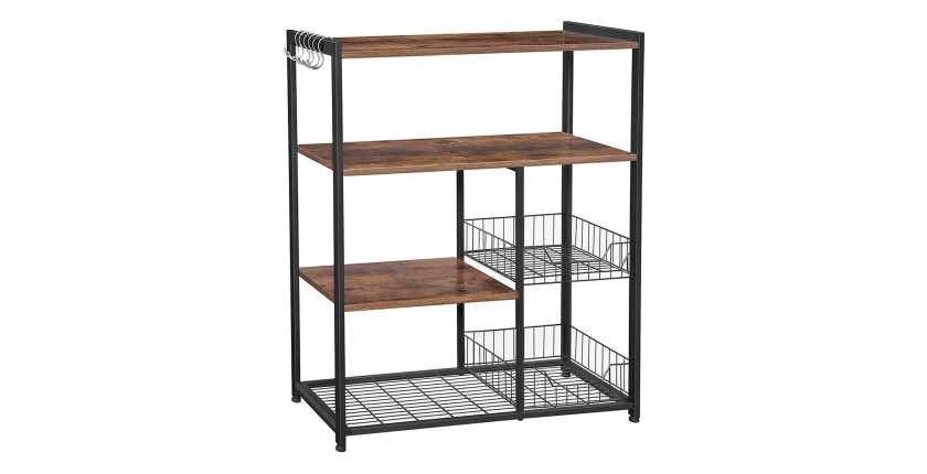 Desserte de cuisine collection TAMPA style industriel. Structure en métal noir et plateau en bois.