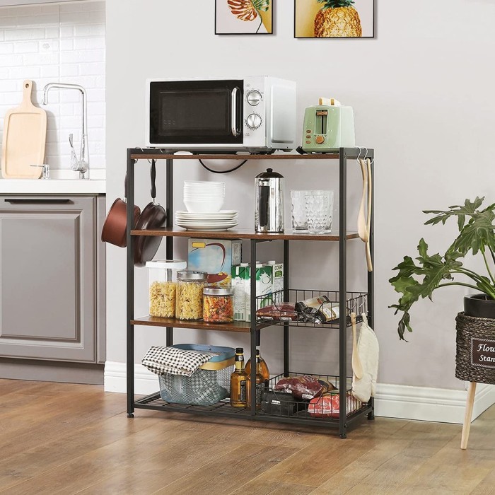 Desserte de cuisine collection TAMPA style industriel. Structure en métal noir et plateau en bois.