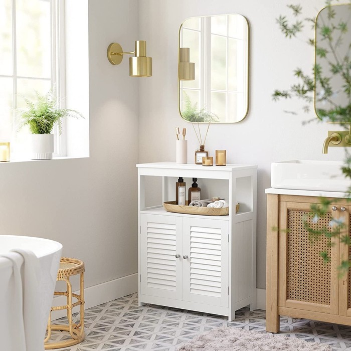 Placard deux portes style persienne et une niche pour salle de bain coloris blanc collection CLEAN