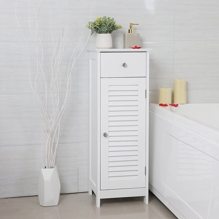 Meuble de rangement pour salle de bain un tiroir et une porte battante coloris blanc collection CLEAN