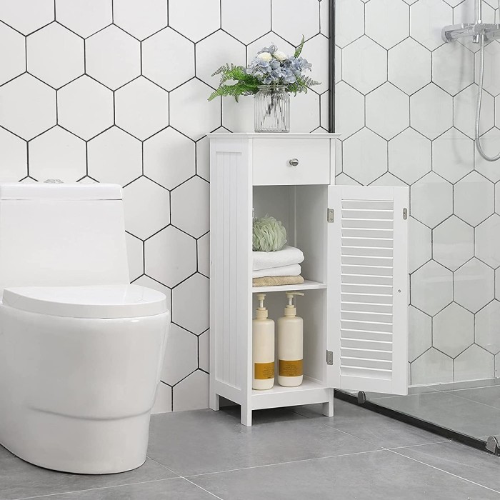 Meuble de rangement pour salle de bain un tiroir et une porte battante coloris blanc collection CLEAN