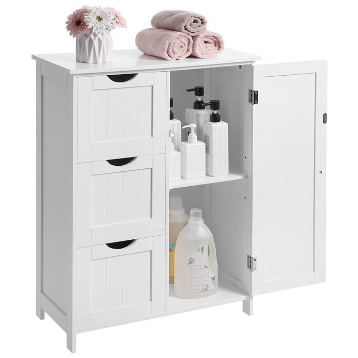 Meuble de rangement pour salle de bain trois tiroirs et une porte coloris blanc collection CLEAN