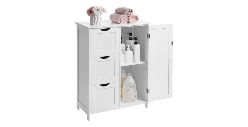Meuble de rangement pour salle de bain trois tiroirs et une porte coloris blanc collection CLEAN