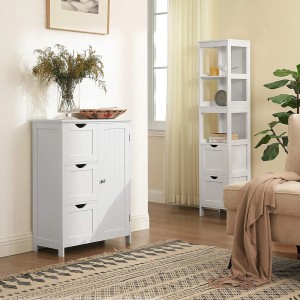 Meuble de rangement pour salle de bain trois tiroirs et une porte coloris blanc collection CLEAN