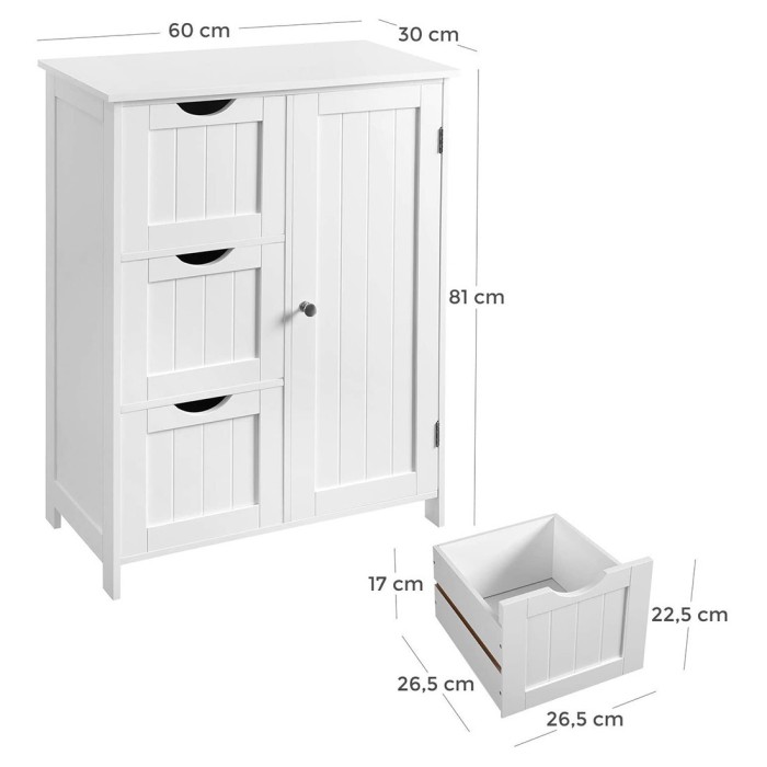 Meuble de rangement pour salle de bain trois tiroirs et une porte coloris blanc collection CLEAN