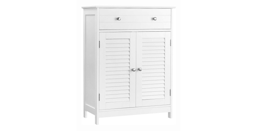 Meuble de rangement pour salle de bain un tiroir et deux portes style persienne coloris blanc collection CLEAN