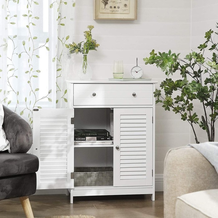 Meuble de rangement pour salle de bain un tiroir et deux portes style persienne coloris blanc collection CLEAN