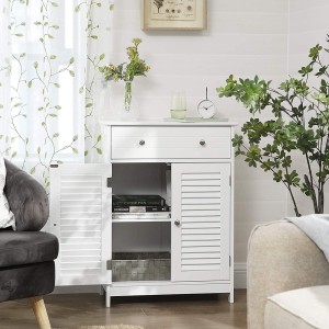 Meuble de rangement pour salle de bain un tiroir et deux portes style persienne coloris blanc collection CLEAN