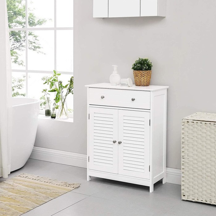 Meuble de rangement pour salle de bain un tiroir et deux portes style persienne coloris blanc collection CLEAN