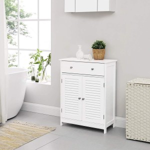 Meuble de rangement pour salle de bain un tiroir et deux portes style persienne coloris blanc collection CLEAN