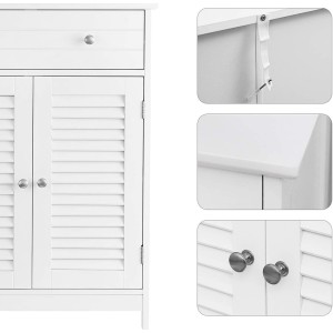 Meuble de rangement pour salle de bain un tiroir et deux portes style persienne coloris blanc collection CLEAN